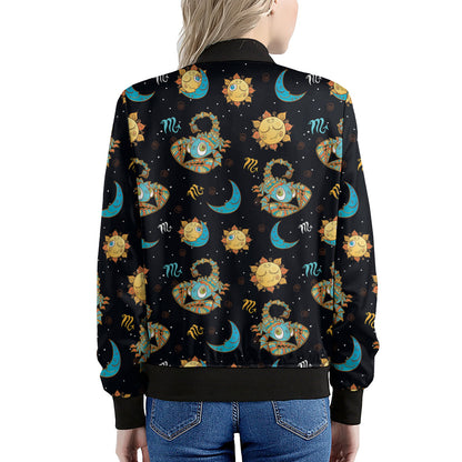 Cute Cartoon Scorpio Pattern Print Women's Bomber Jacket