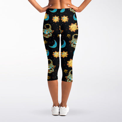 Cute Cartoon Scorpio Pattern Print Women's Capri Leggings
