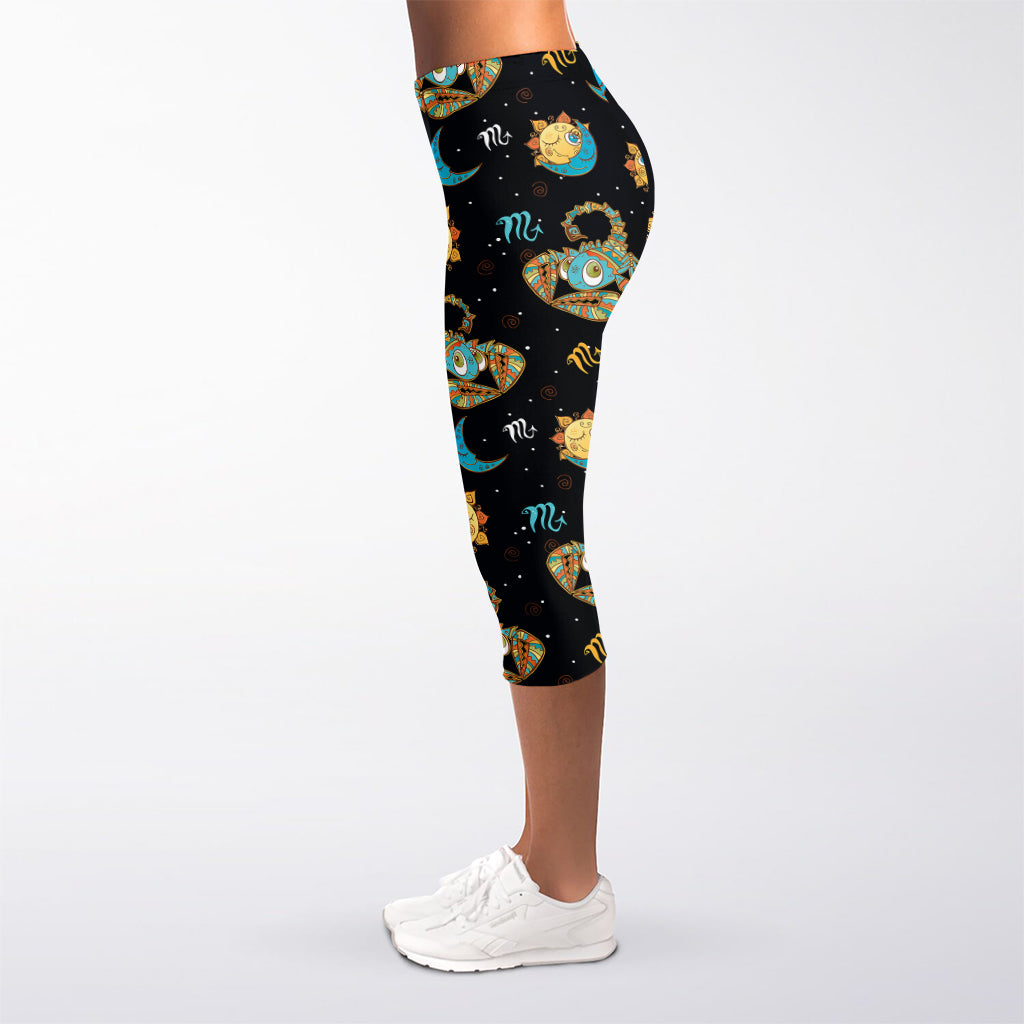 Cute Cartoon Scorpio Pattern Print Women's Capri Leggings
