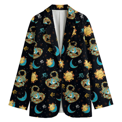 Cute Cartoon Scorpio Pattern Print Women's Cotton Blazer