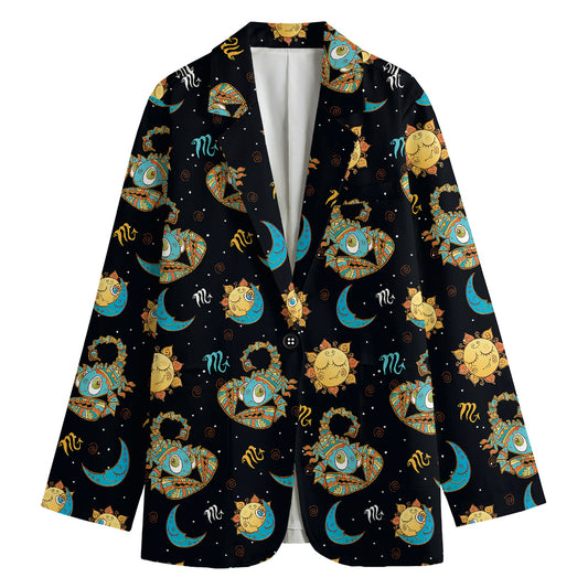 Cute Cartoon Scorpio Pattern Print Women's Cotton Blazer
