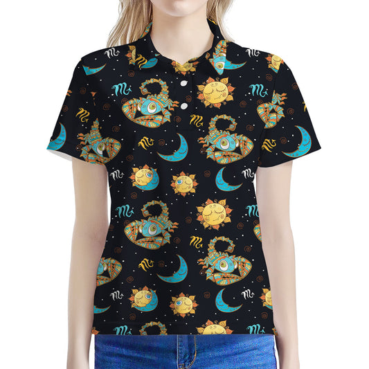Cute Cartoon Scorpio Pattern Print Women's Polo Shirt