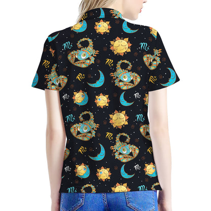Cute Cartoon Scorpio Pattern Print Women's Polo Shirt