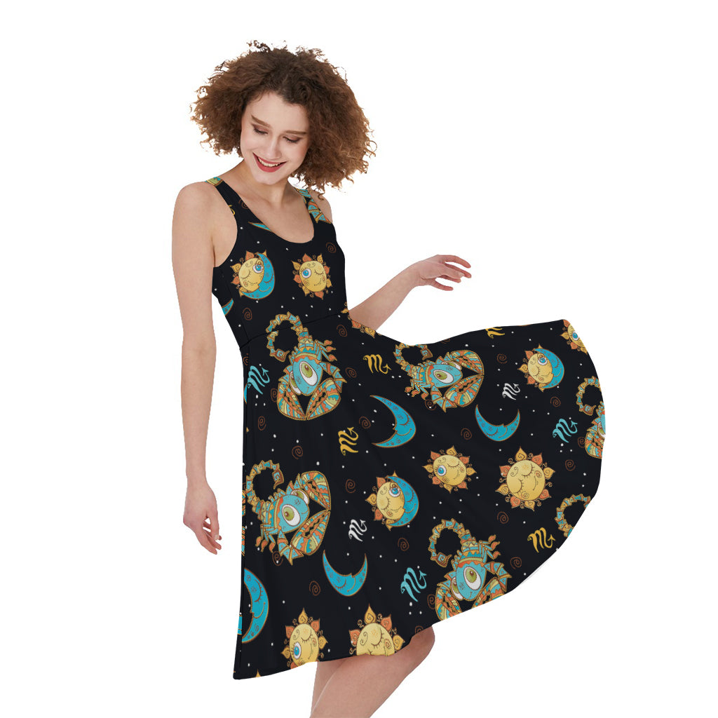 Cute Cartoon Scorpio Pattern Print Women's Sleeveless Dress