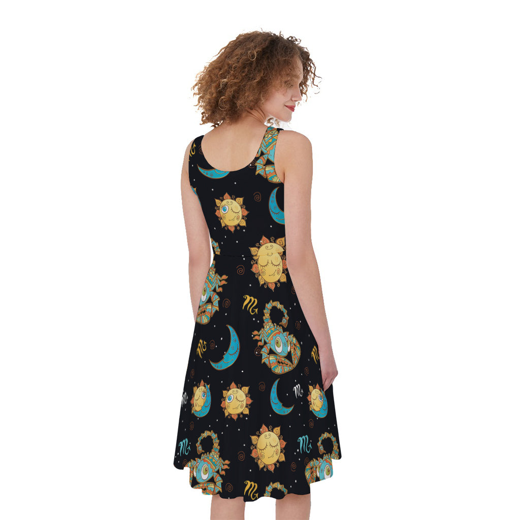 Cute Cartoon Scorpio Pattern Print Women's Sleeveless Dress