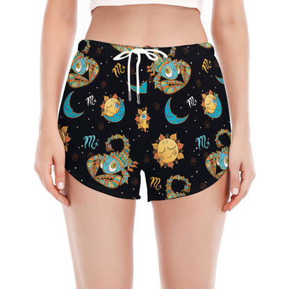 Cute Cartoon Scorpio Pattern Print Women's Split Running Shorts
