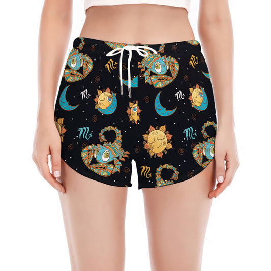 Cute Cartoon Scorpio Pattern Print Women's Split Running Shorts