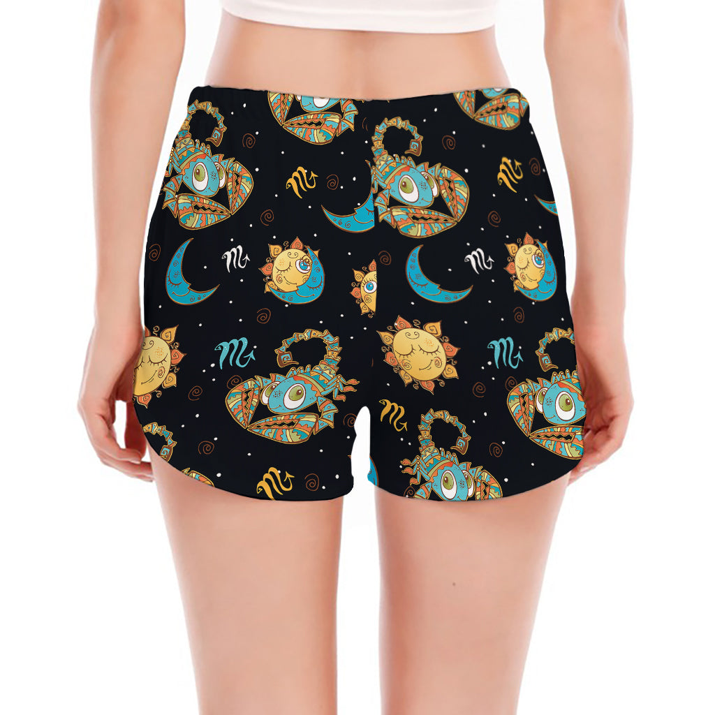 Cute Cartoon Scorpio Pattern Print Women's Split Running Shorts