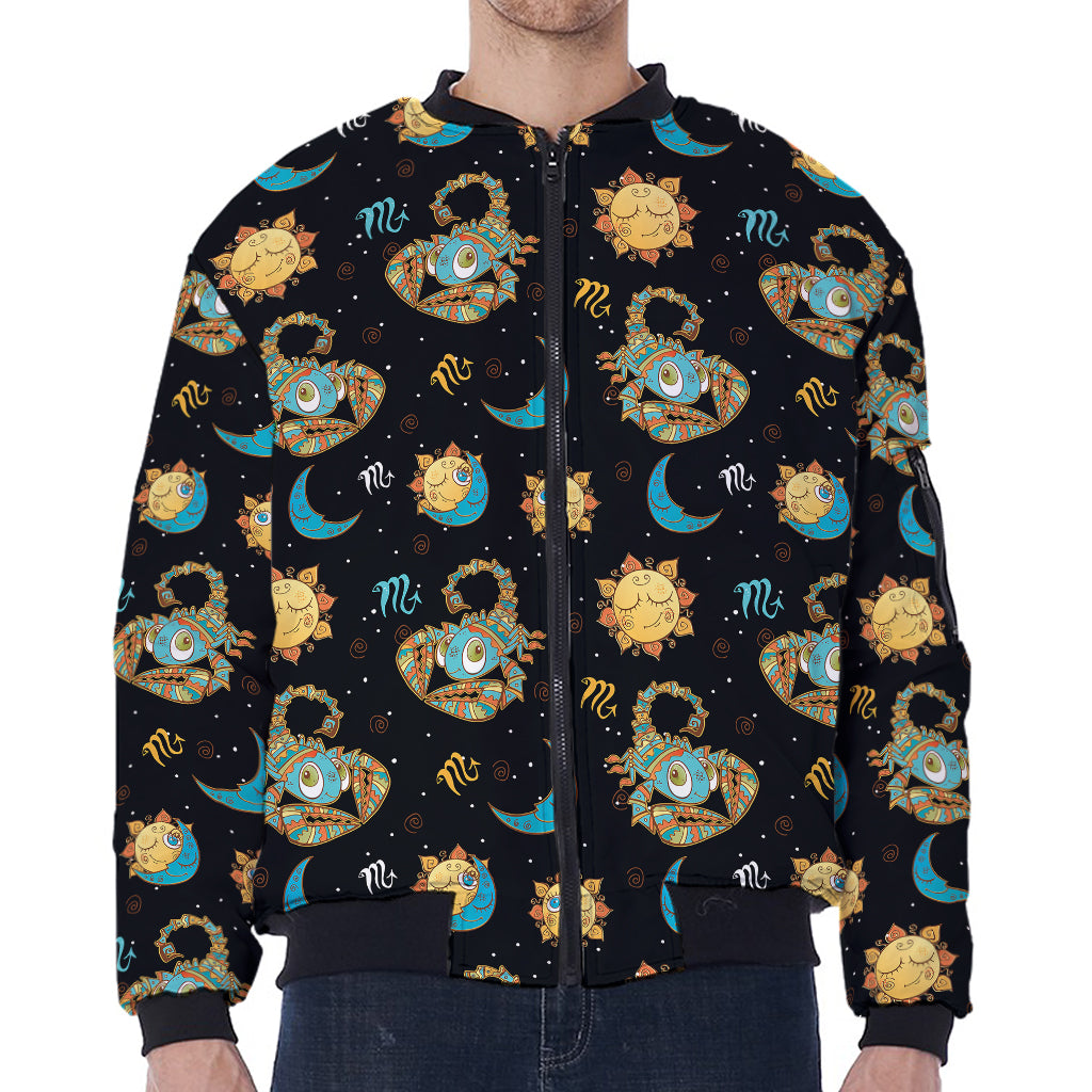 Cute Cartoon Scorpio Pattern Print Zip Sleeve Bomber Jacket