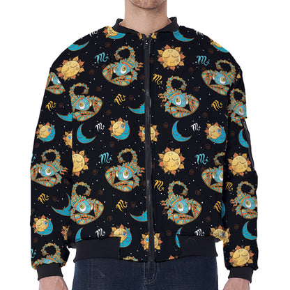 Cute Cartoon Scorpio Pattern Print Zip Sleeve Bomber Jacket