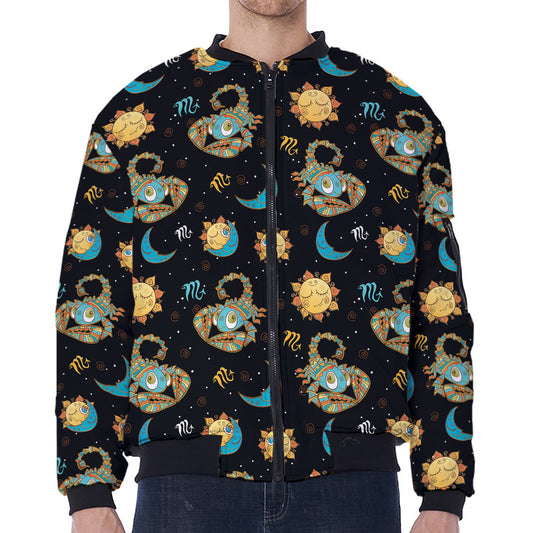 Cute Cartoon Scorpio Pattern Print Zip Sleeve Bomber Jacket