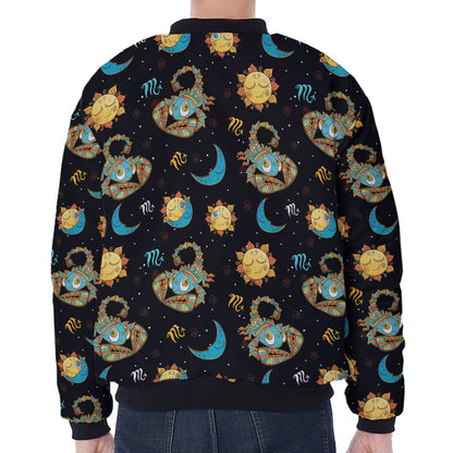 Cute Cartoon Scorpio Pattern Print Zip Sleeve Bomber Jacket