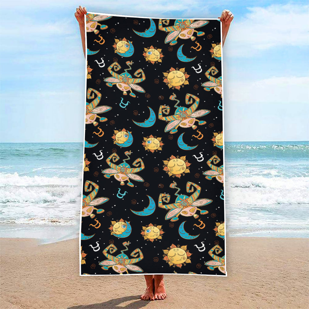 Cute Cartoon Taurus Pattern Print Beach Towel