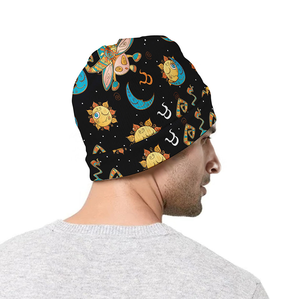 Cute Cartoon Taurus Pattern Print Beanie