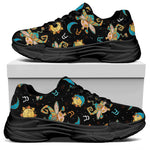 Cute Cartoon Taurus Pattern Print Black Chunky Shoes