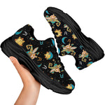 Cute Cartoon Taurus Pattern Print Black Chunky Shoes