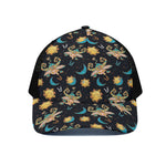 Cute Cartoon Taurus Pattern Print Black Mesh Trucker Cap