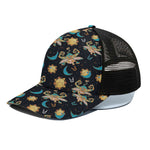 Cute Cartoon Taurus Pattern Print Black Mesh Trucker Cap