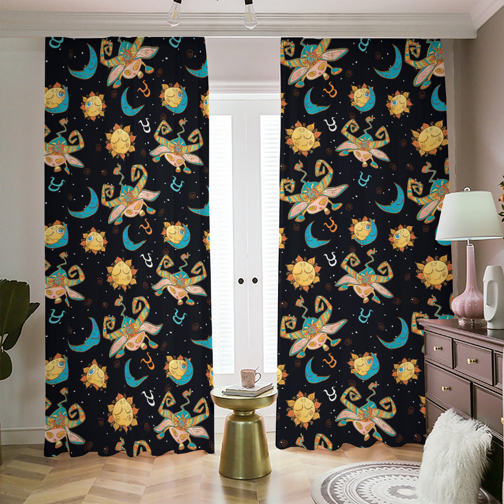 Cute Cartoon Taurus Pattern Print Blackout Pencil Pleat Curtains