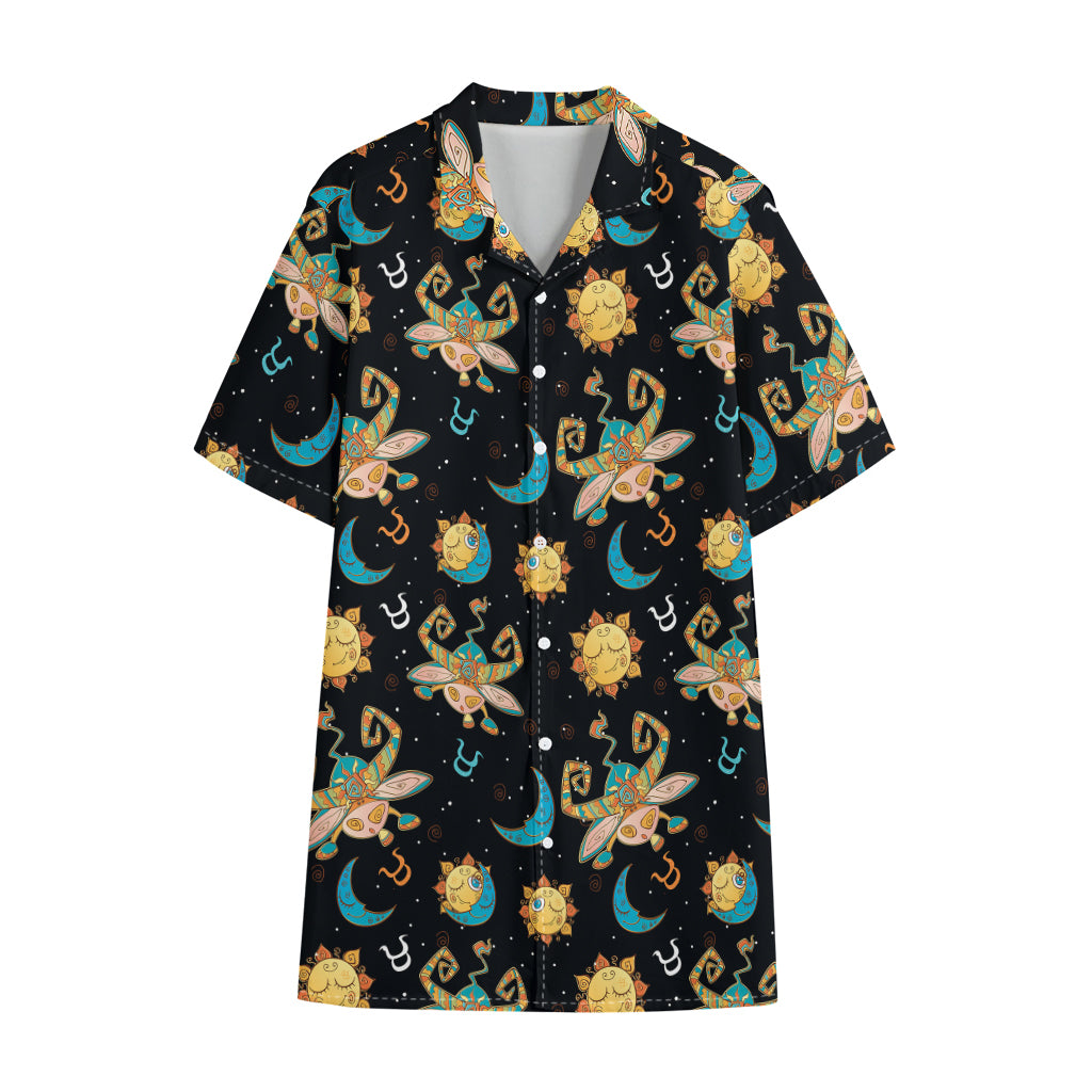Cute Cartoon Taurus Pattern Print Cotton Hawaiian Shirt