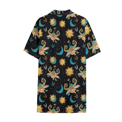 Cute Cartoon Taurus Pattern Print Cotton Hawaiian Shirt