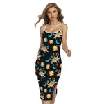 Cute Cartoon Taurus Pattern Print Cross Back Cami Dress