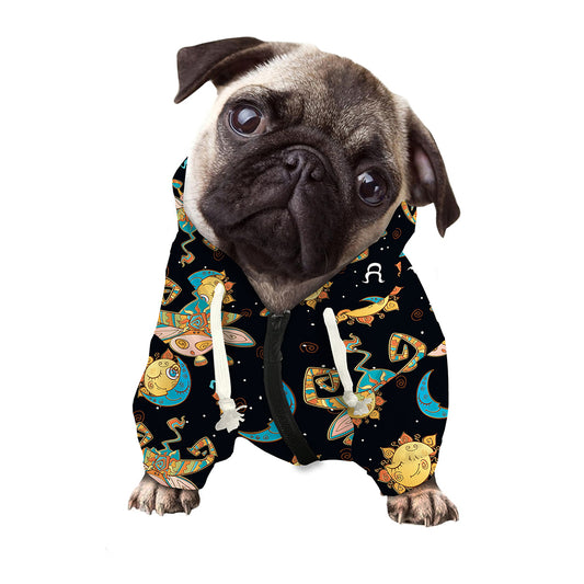 Cute Cartoon Taurus Pattern Print Dog Zip Up Hoodie