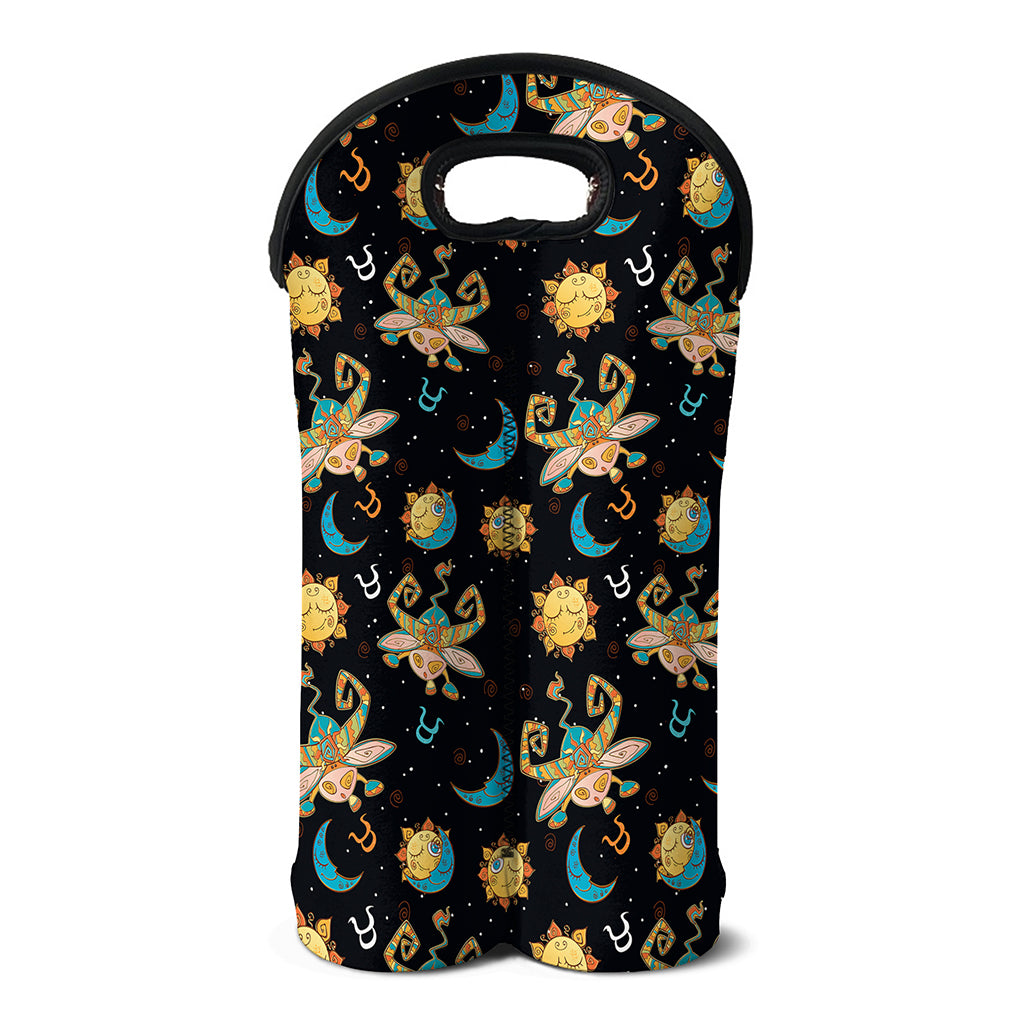 Cute Cartoon Taurus Pattern Print Double Neoprene Wine Tote