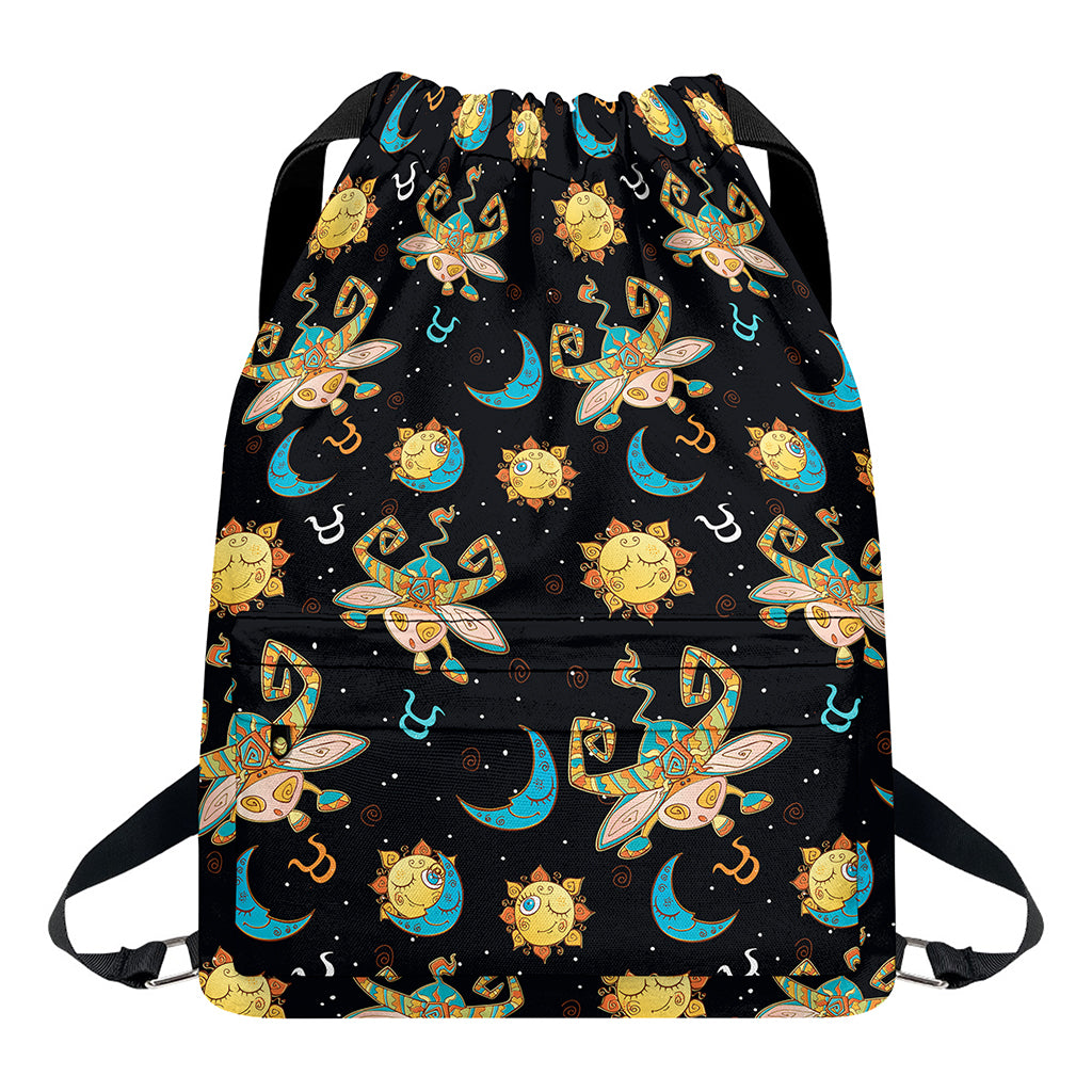 Cute Cartoon Taurus Pattern Print Drawstring Backpack