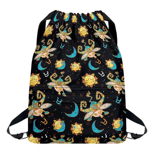Cute Cartoon Taurus Pattern Print Drawstring Backpack