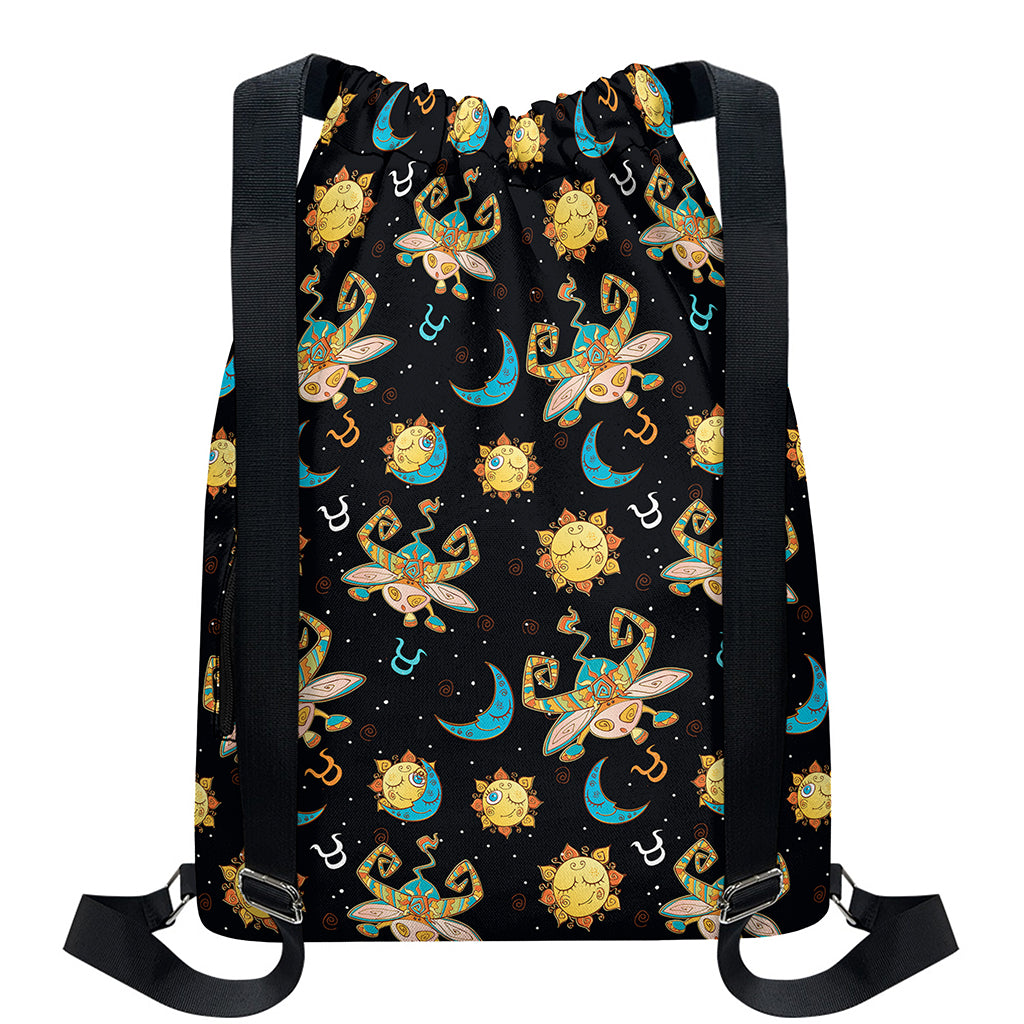 Cute Cartoon Taurus Pattern Print Drawstring Backpack