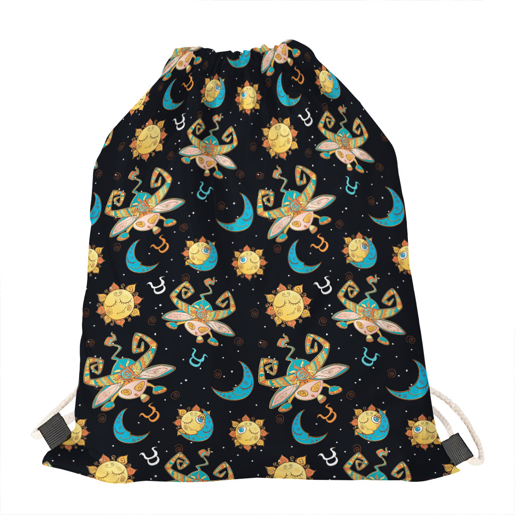Cute Cartoon Taurus Pattern Print Drawstring Bag