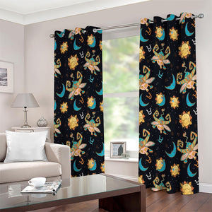 Cute Cartoon Taurus Pattern Print Extra Wide Grommet Curtains