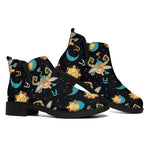 Cute Cartoon Taurus Pattern Print Flat Ankle Boots