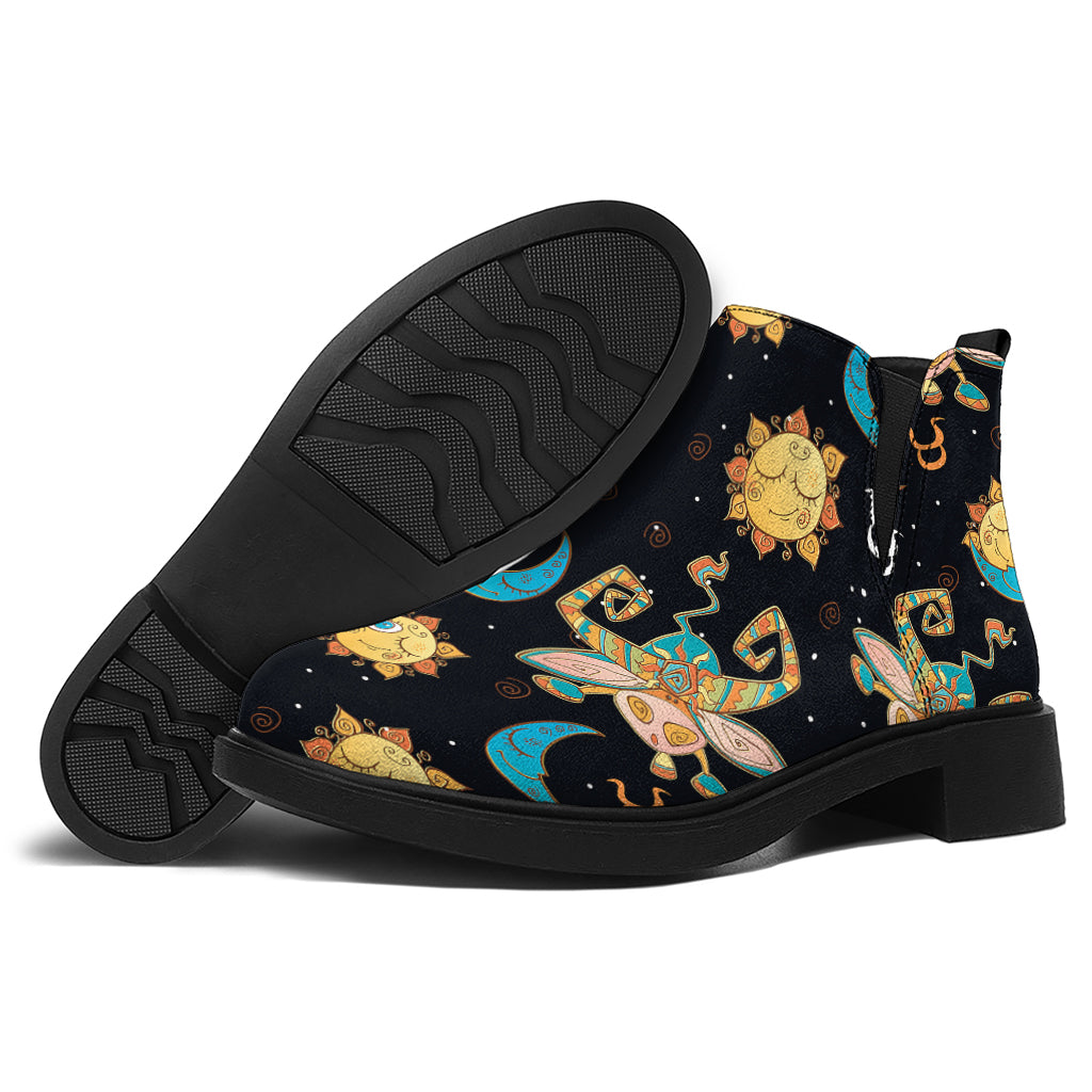 Cute Cartoon Taurus Pattern Print Flat Ankle Boots