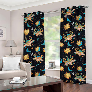 Cute Cartoon Taurus Pattern Print Grommet Curtains