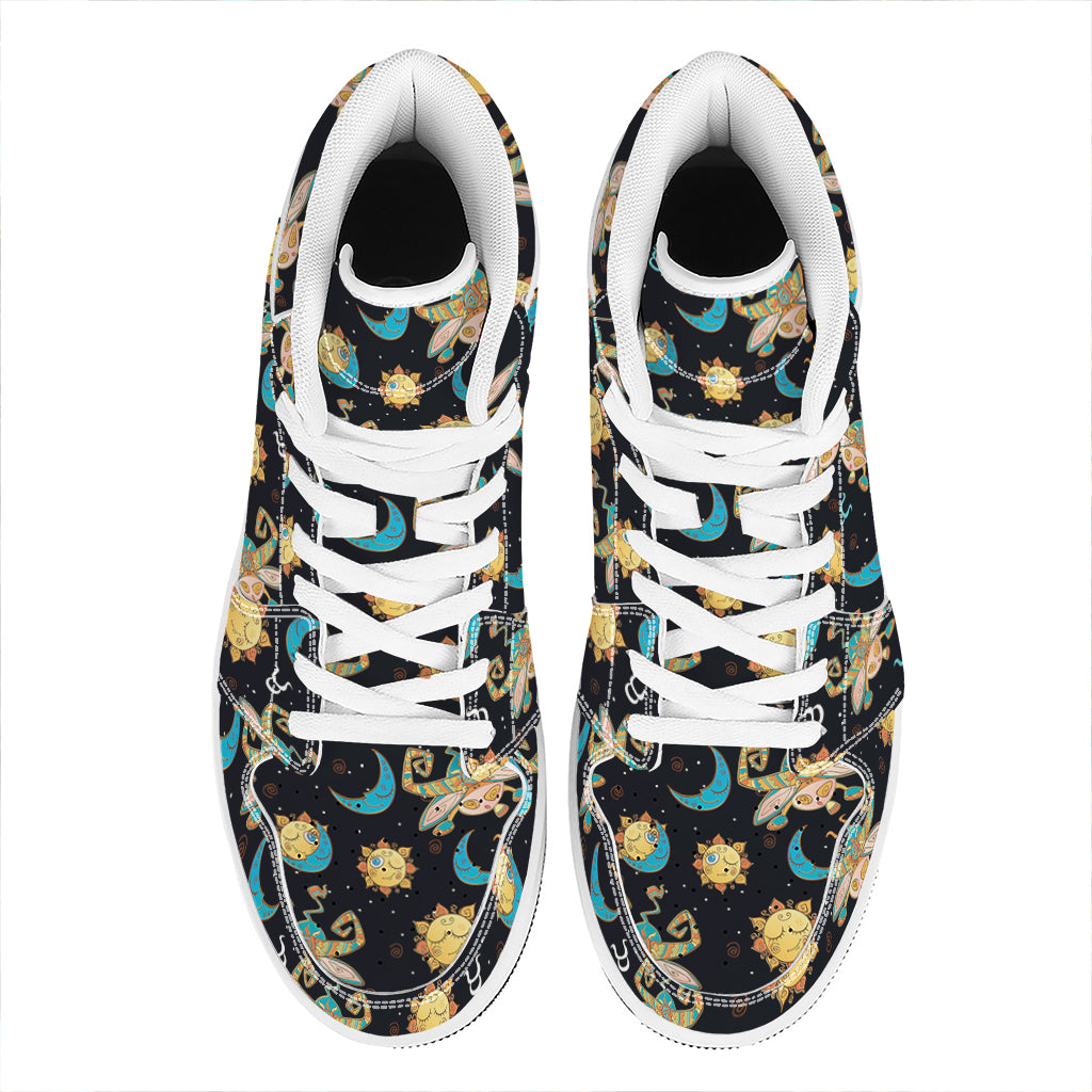 Cute Cartoon Taurus Pattern Print High Top Leather Sneakers