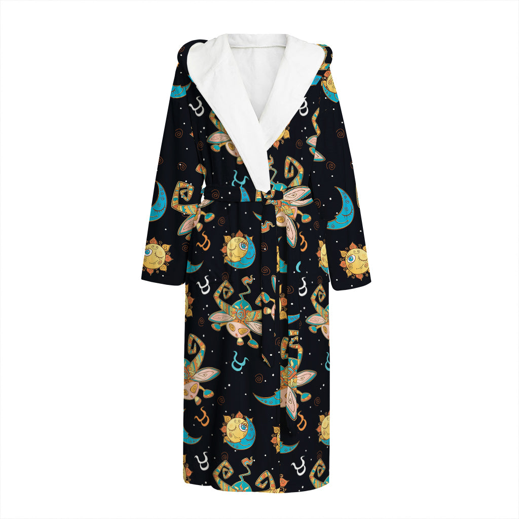 Cute Cartoon Taurus Pattern Print Hooded Bathrobe