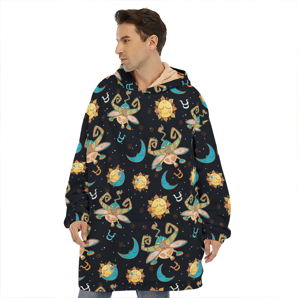 Cute Cartoon Taurus Pattern Print Hoodie Blanket