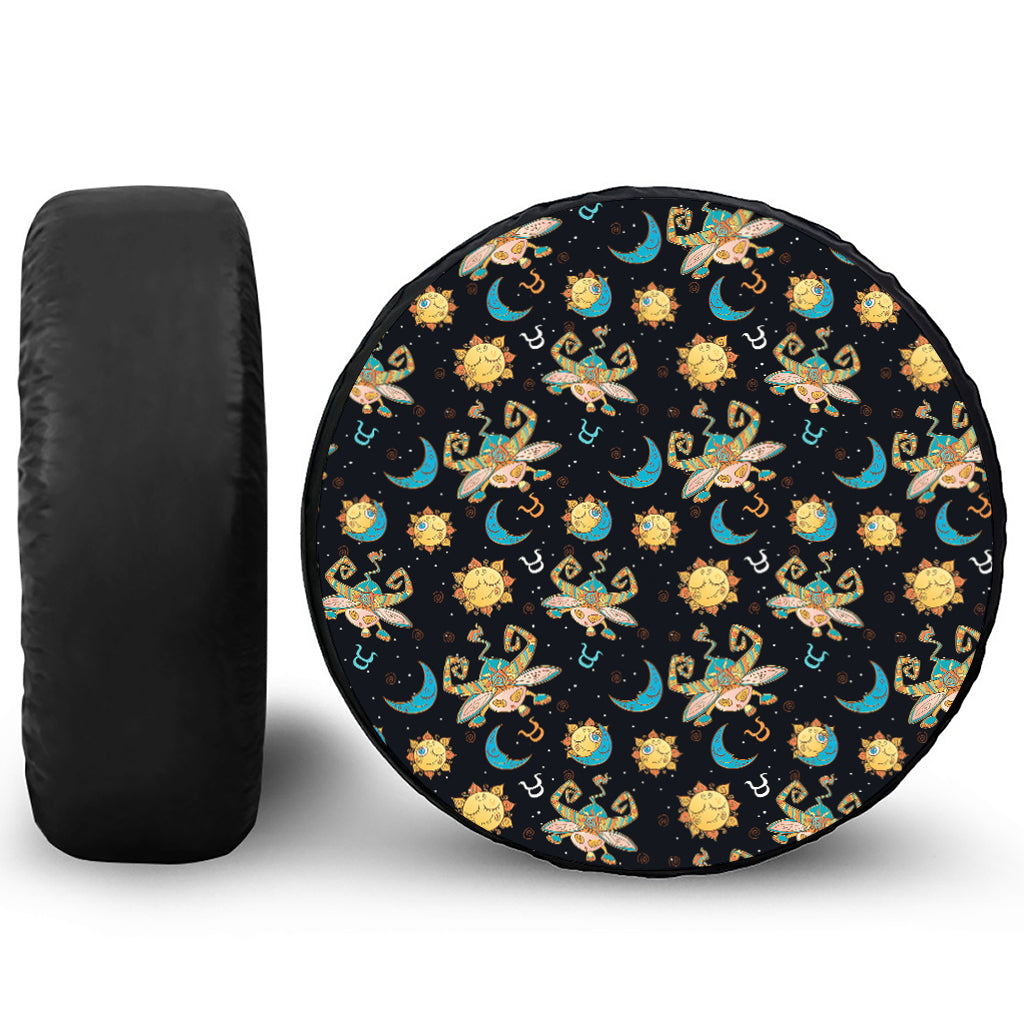 Cute Cartoon Taurus Pattern Print Leather Spare Tire Cover