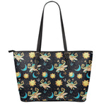 Cute Cartoon Taurus Pattern Print Leather Tote Bag