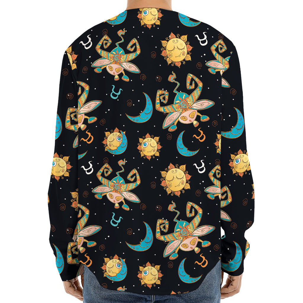 Cute Cartoon Taurus Pattern Print Long Sleeve Baseball Jersey