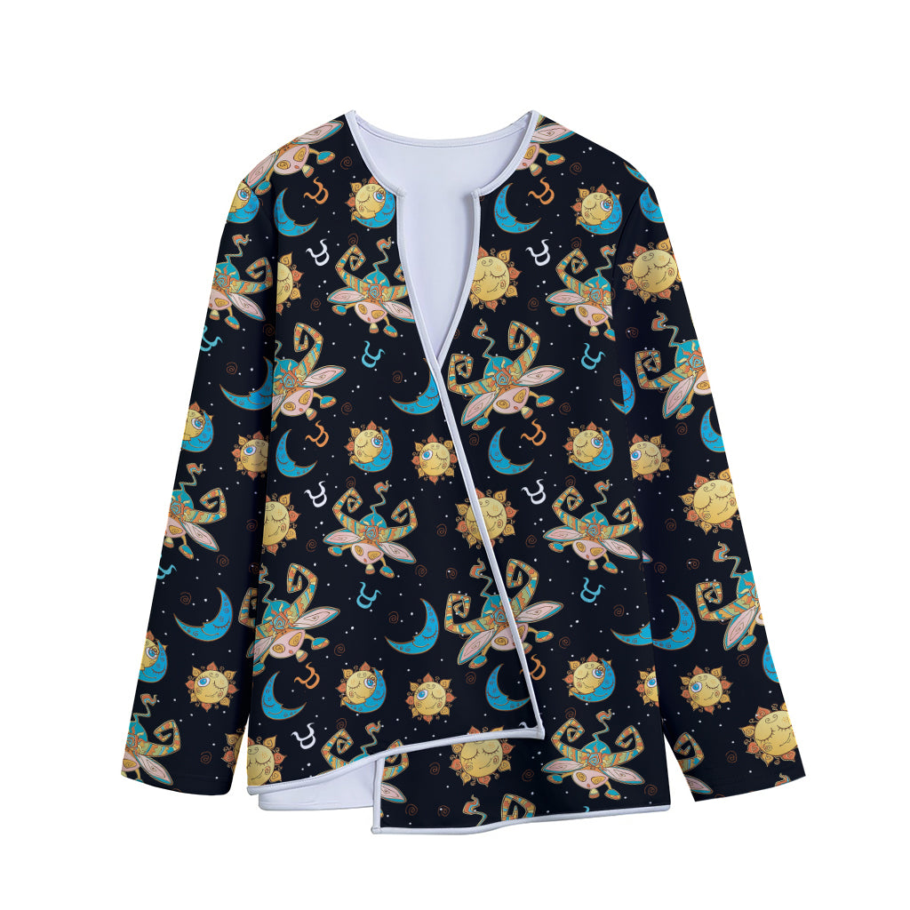 Cute Cartoon Taurus Pattern Print Long Sleeve Short Coat