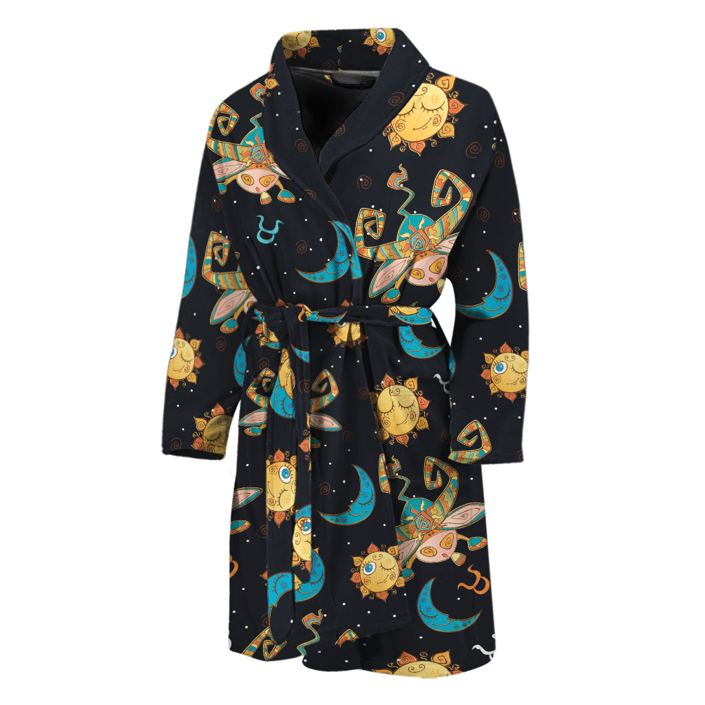 Cute Cartoon Taurus Pattern Print Men's Bathrobe