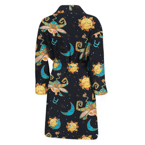 Cute Cartoon Taurus Pattern Print Men's Bathrobe