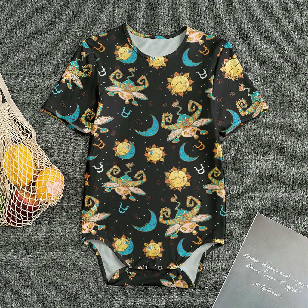 Cute Cartoon Taurus Pattern Print Men's Bodysuit