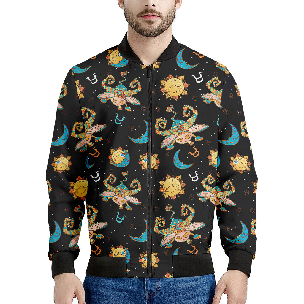 Cute Cartoon Taurus Pattern Print Men's Bomber Jacket