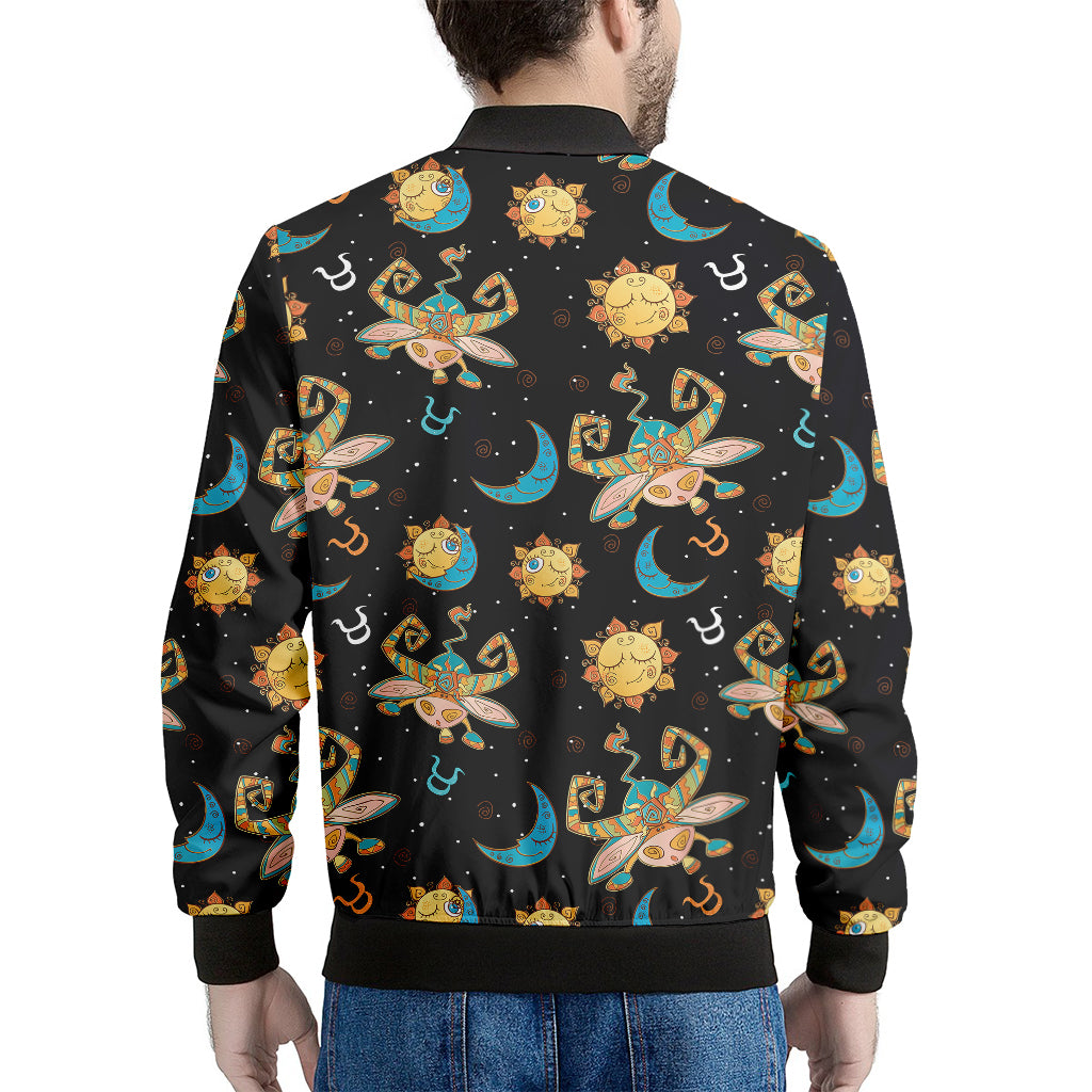 Cute Cartoon Taurus Pattern Print Men's Bomber Jacket