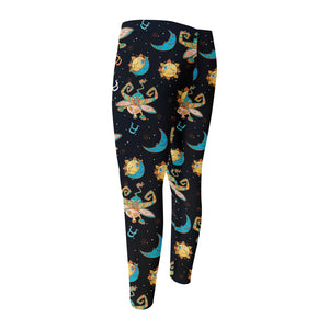 Cute Cartoon Taurus Pattern Print Men's Compression Pants