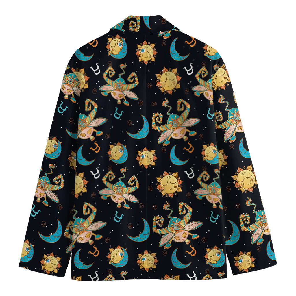 Cute Cartoon Taurus Pattern Print Men's Cotton Blazer